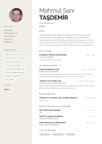 Gıda Mühendisi CV Örnekleri cv indir